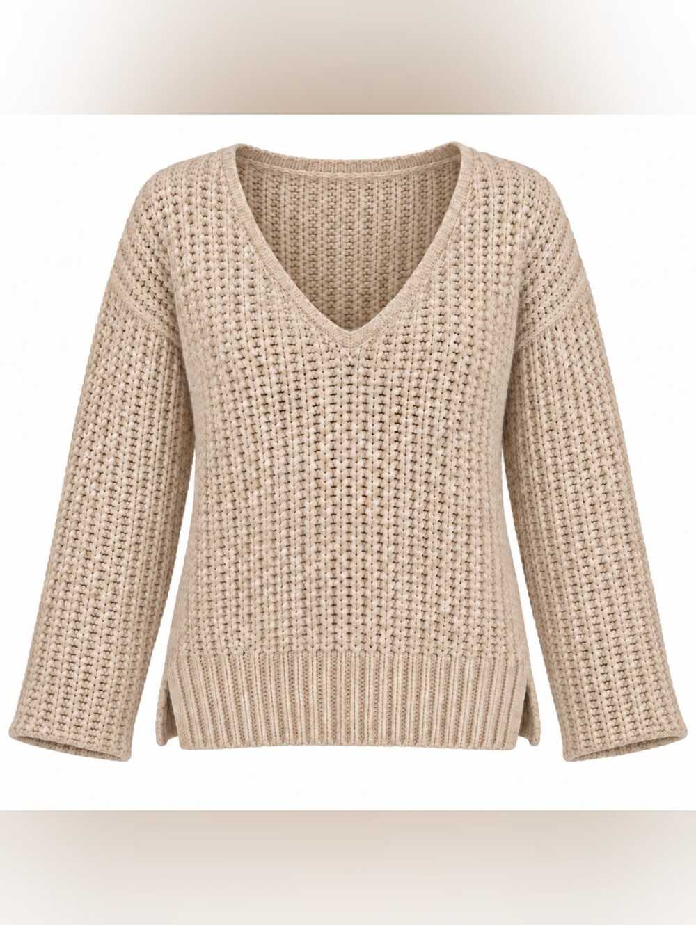NWT Universal Thread Oatmeal Shaker Knit Wide V-Neck Sweater S Slouchy Relaxed